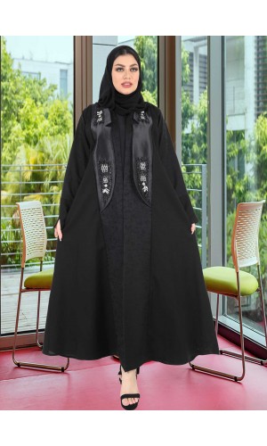 عباية اسود شك ياقة تفتة اسود 5037