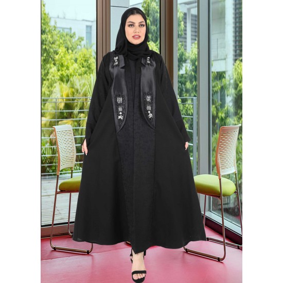 عباية اسود شك ياقة تفتة اسود 5037
