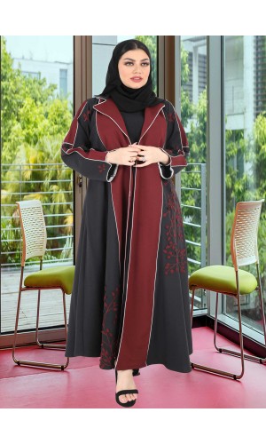 عباية اسود تطريز مع عنابي 5034