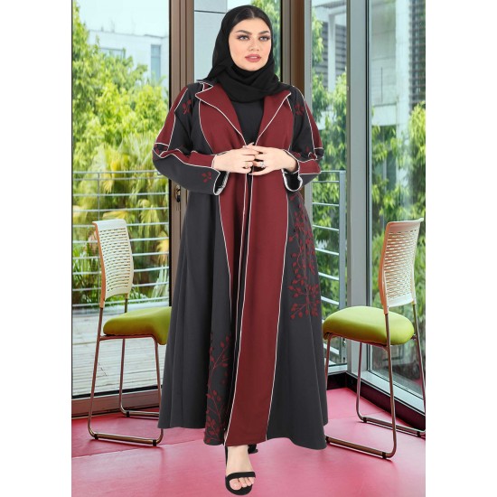 عباية اسود تطريز مع عنابي 5034