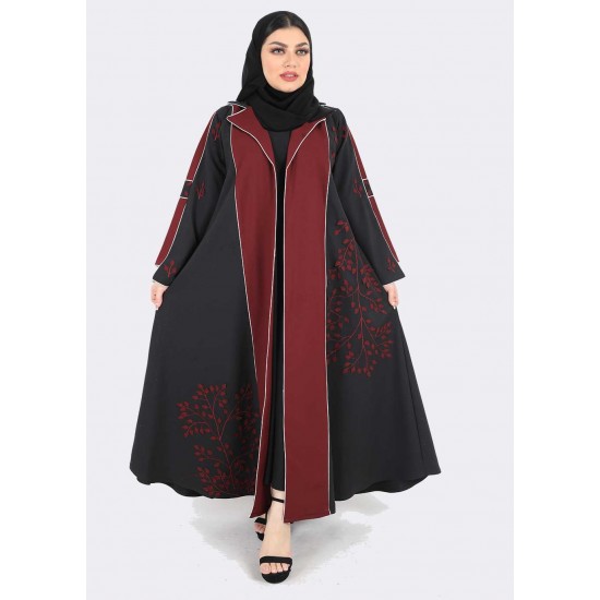 عباية اسود تطريز مع عنابي 5034