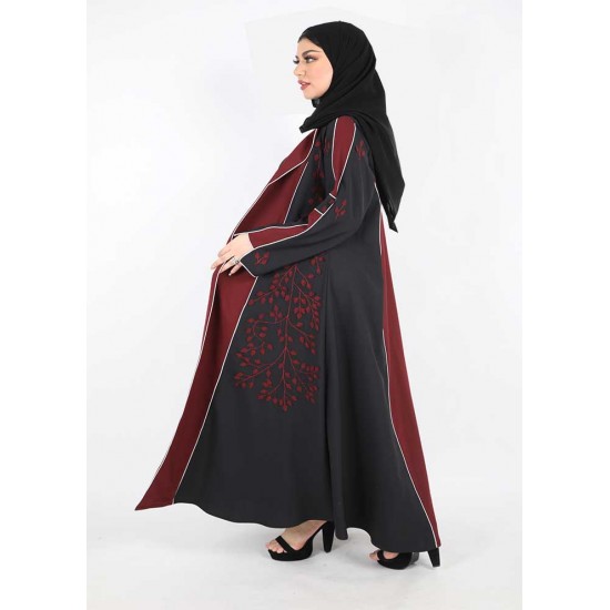 عباية اسود تطريز مع عنابي 5034