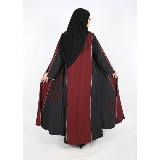 عباية اسود تطريز مع عنابي 5034