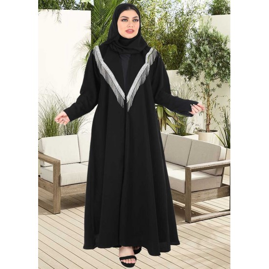 عباية اسود مع كلفة في الياقة 5042