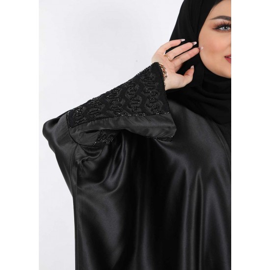 عباية نص فراشة شك يدوي اسود 5005