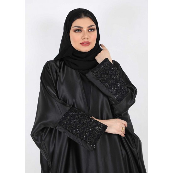 عباية نص فراشة شك يدوي اسود 5005