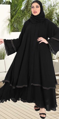 عباية كلوش طبقات تطريز ذهبي 5029