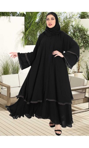 عباية كلوش طبقات تطريز ذهبي 5029