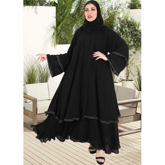 عباية كلوش طبقات تطريز ذهبي 5029