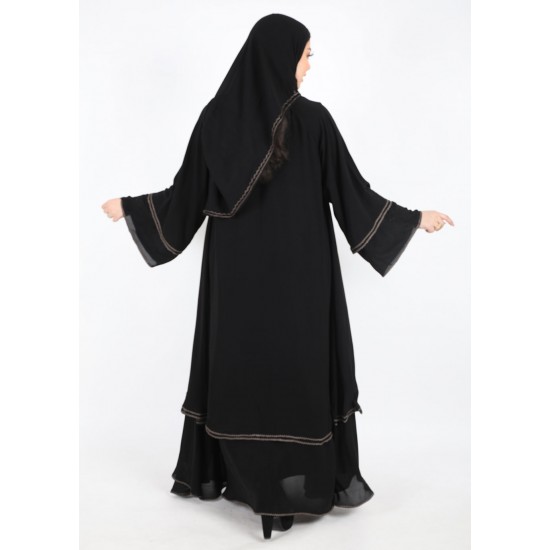 عباية كلوش طبقات تطريز ذهبي 5029