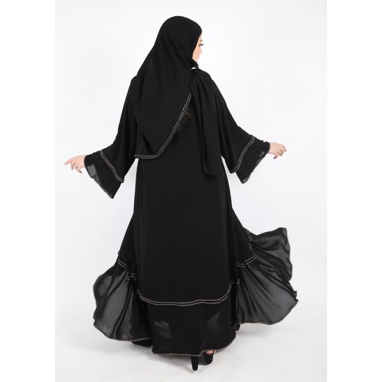 عباية كلوش طبقات تطريز ذهبي 5029
