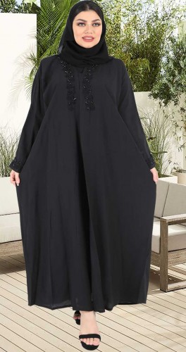 عباية فراشة شك في الياقة والكم  اسود 5020