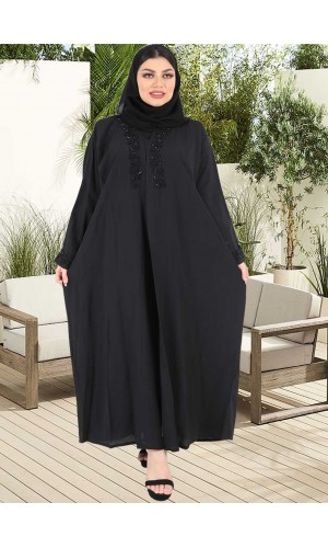 عباية فراشة شك في الياقة والكم  اسود 5020
