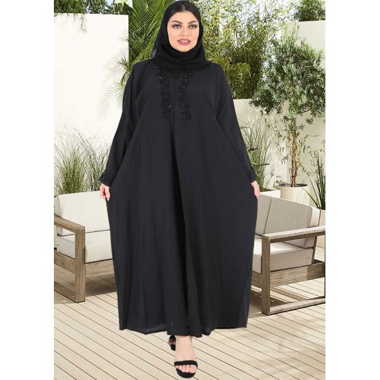 عباية فراشة شك في الياقة والكم  اسود 5020