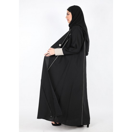 عباية ياقة مميزة اسود تحديد بيج 5009