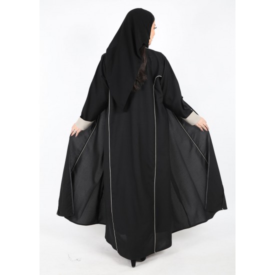عباية ياقة مميزة اسود تحديد بيج 5009