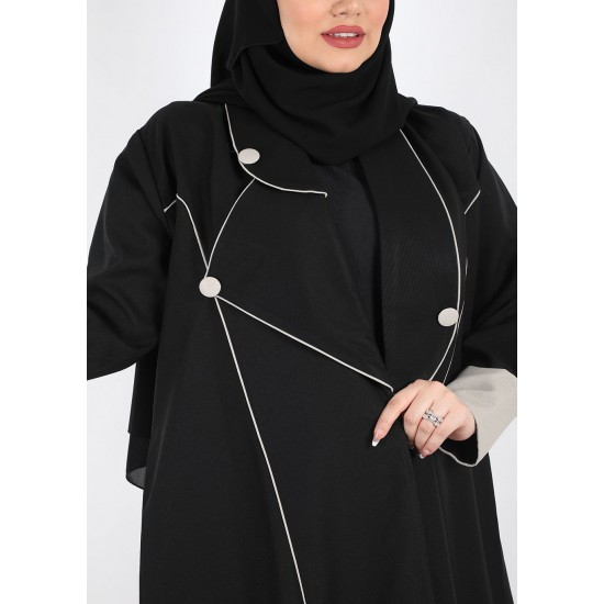 عباية ياقة مميزة اسود تحديد بيج 5009