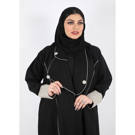 عباية ياقة مميزة اسود تحديد بيج 5009