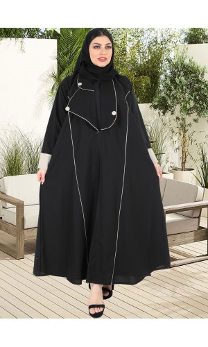 عباية ياقة مميزة اسود تحديد بيج 5009