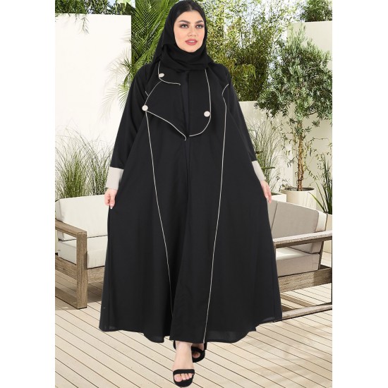 عباية ياقة مميزة اسود تحديد بيج 5009