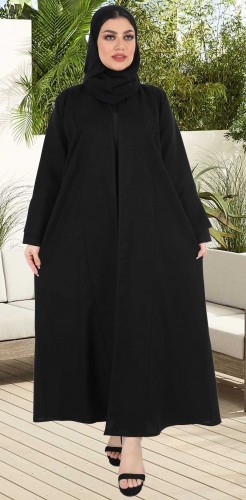 عباية كتان اسود ياقة عماني 5022