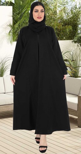 عباية كتان اسود ياقة عماني 5022