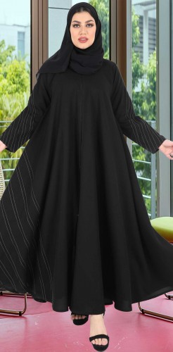 عباية دبل كلوش خطوط بيج 5018