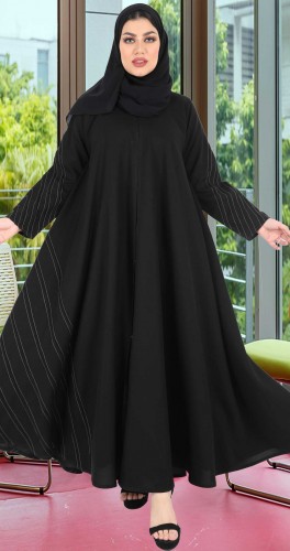 عباية دبل كلوش خطوط بيج 5018