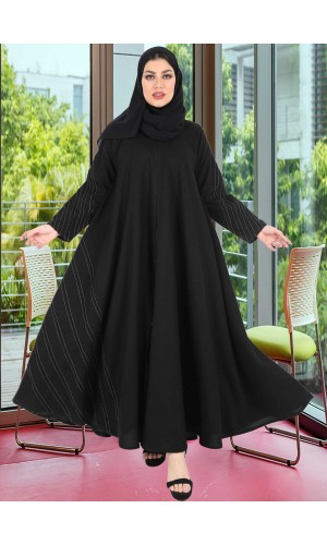 عباية دبل كلوش خطوط بيج 5018