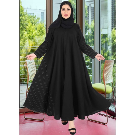 عباية دبل كلوش خطوط بيج 5018