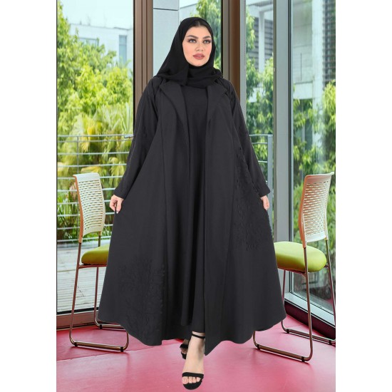 عباية اسود تطريز مع تحديد قيطان اسود 5033