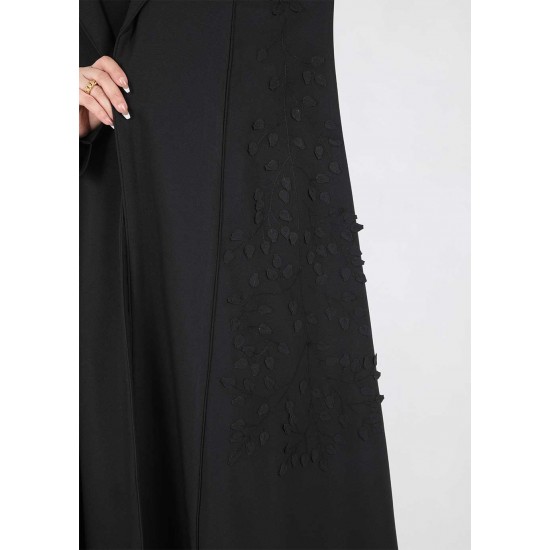 عباية اسود تطريز مع تحديد قيطان اسود 5033