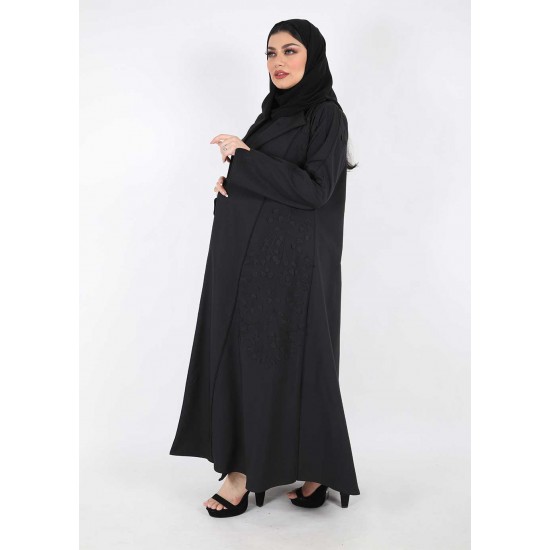 عباية اسود تطريز مع تحديد قيطان اسود 5033