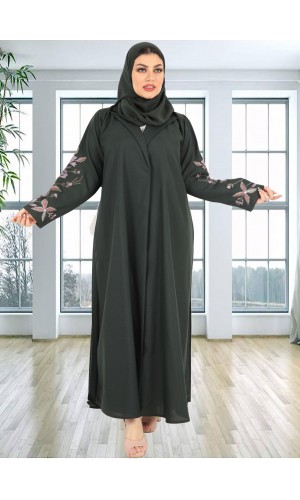 عباية كلوش كسرات في الخلف مع تطريز الكم 5001