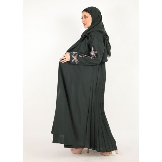 عباية كلوش كسرات في الخلف مع تطريز الكم 5001