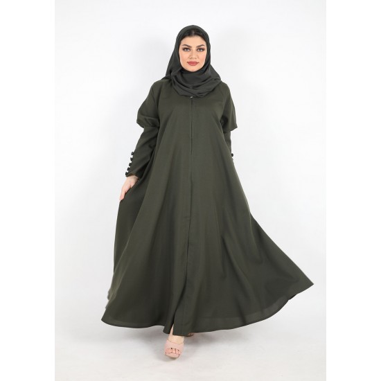 عباية  دبل كلوش أزرار في الكم زيتي 5031
