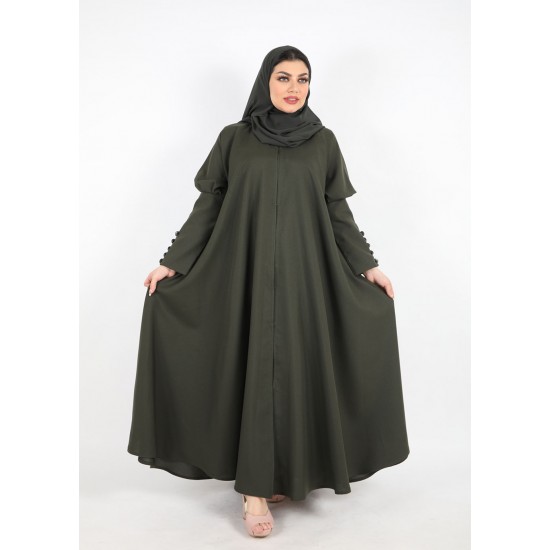 عباية  دبل كلوش أزرار في الكم زيتي 5031