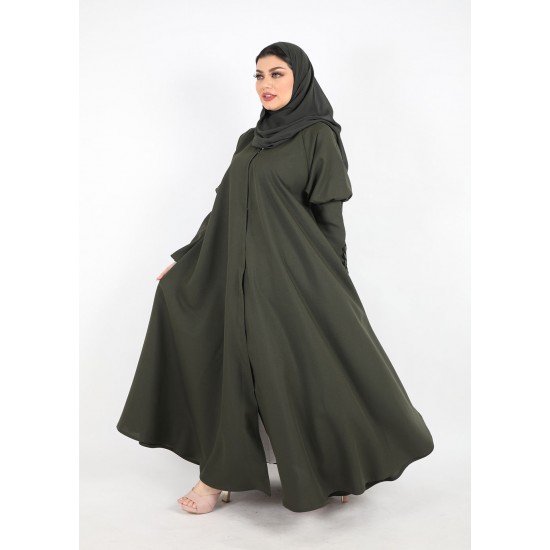 عباية  دبل كلوش أزرار في الكم زيتي 5031