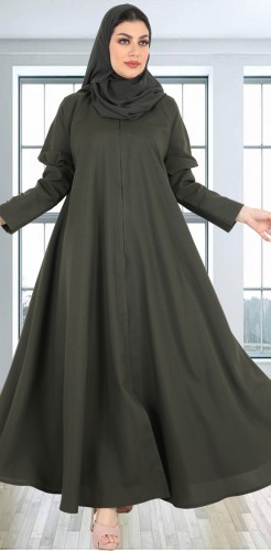 عباية  دبل كلوش أزرار في الكم زيتي 5031