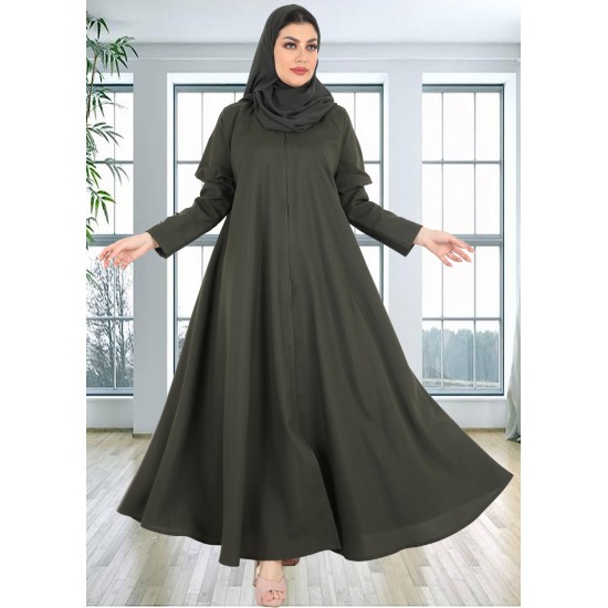 عباية  دبل كلوش أزرار في الكم زيتي 5031