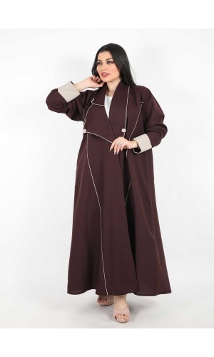 عباية يياقة مميزة  عنابي تحديد بيج 5010