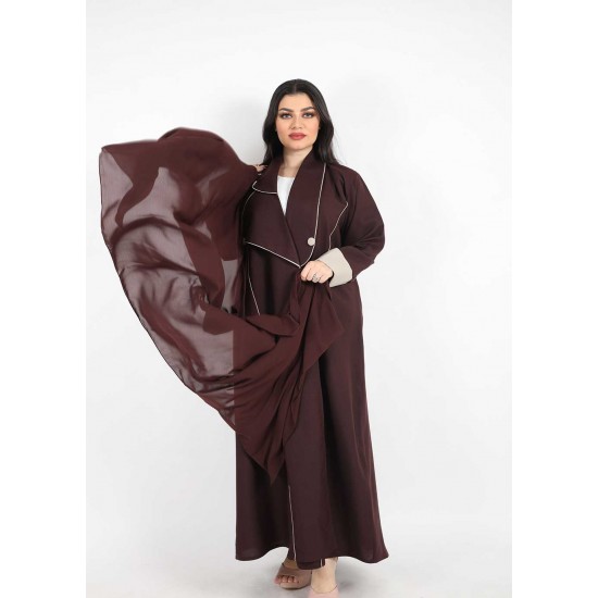 عباية يياقة مميزة  عنابي تحديد بيج 5010