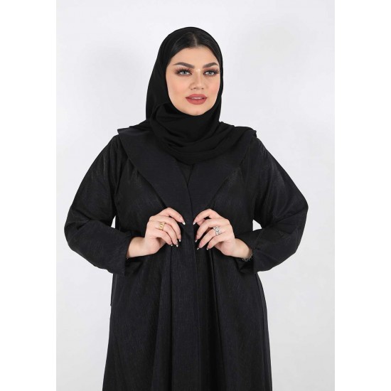 عباية كريب كوري  بياقة دائرية اسود 5026