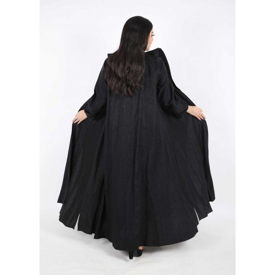عباية كريب كوري  بياقة دائرية اسود 5026