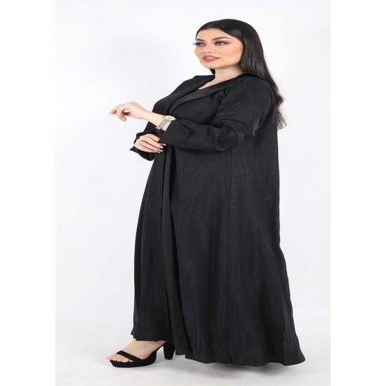 عباية كريب كوري  بياقة دائرية اسود 5026